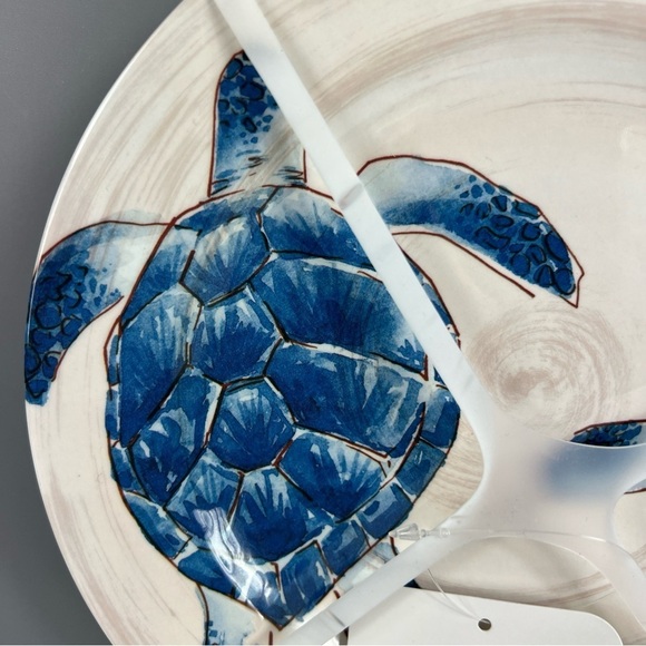 Sigrid Olsen Melamine Salad Plates Sea Turtles Blue Tan Coastal Set of 4 NEW - Picture 2 of 3